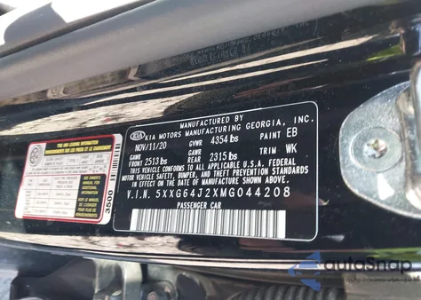 2021 Kia K5 Gt-Line from USA, damaged, VIN 5XXG64J2XMG044208